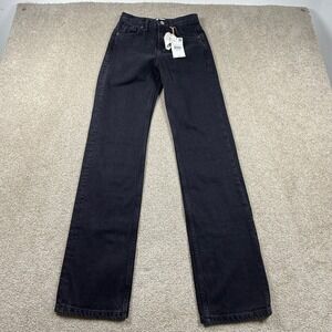 Mango MNG Women Size 1 Black Straight Leg Jeans Women High Waisted Cotton Denim